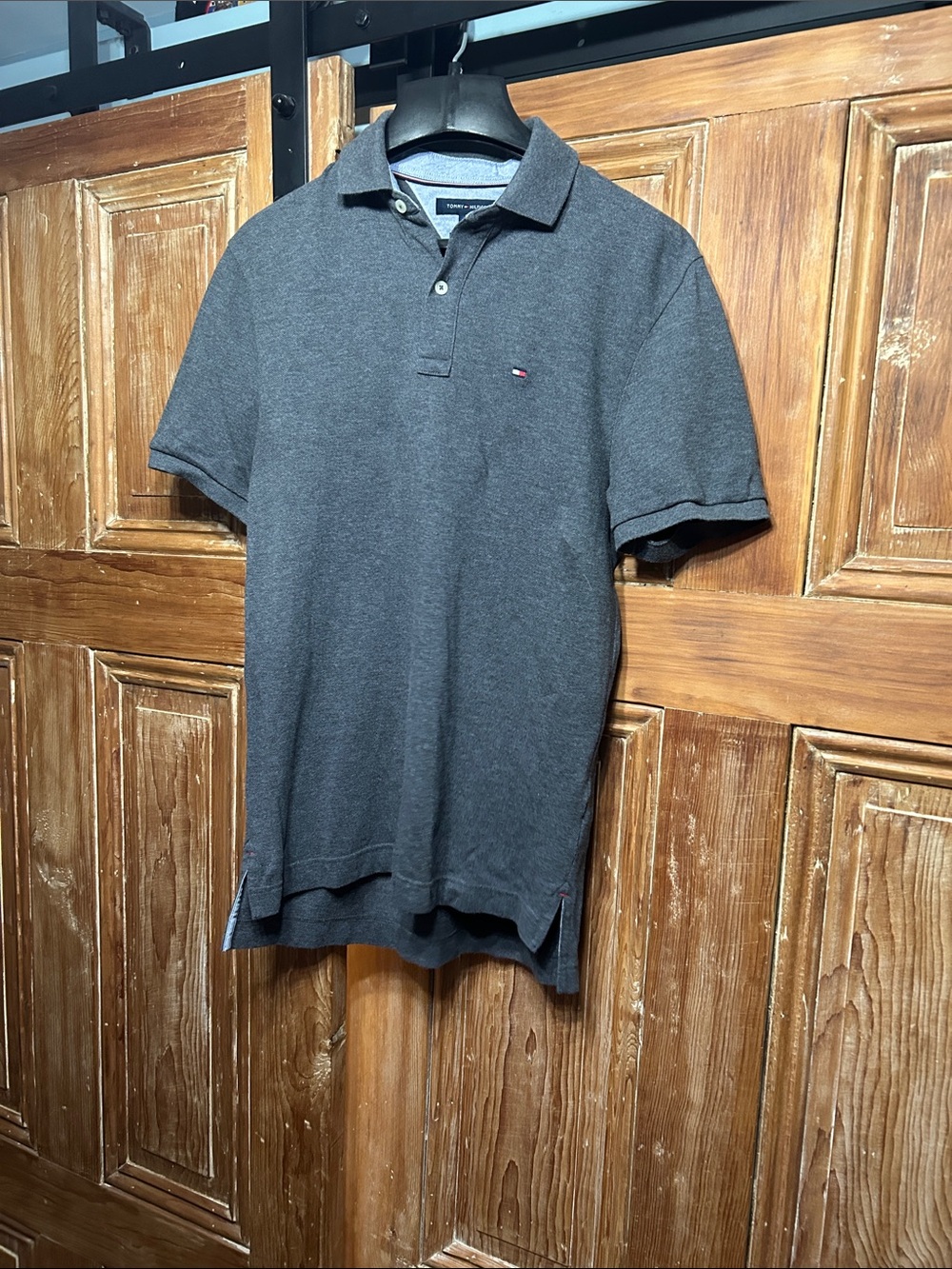 Tommy Hilfiger Men's Charcoal Polo with Small Flag Embroidery